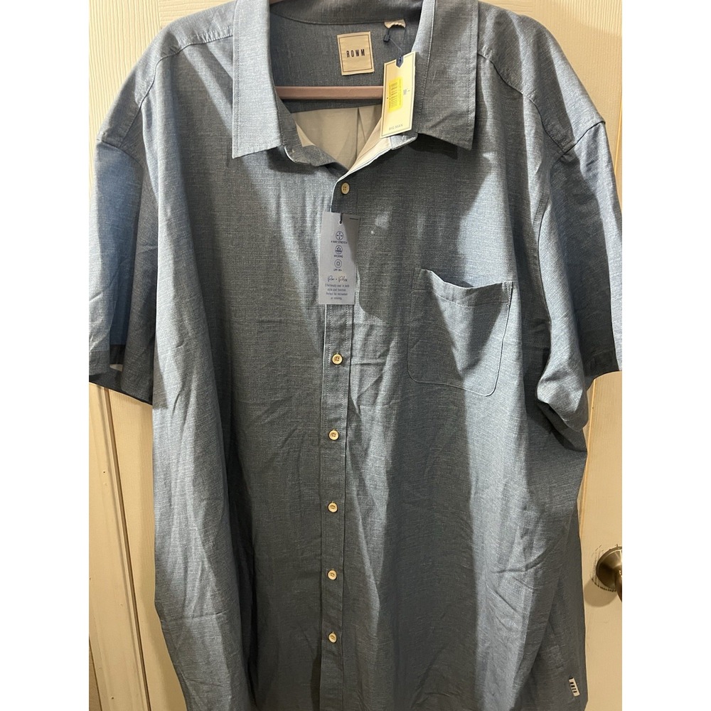 NWT $65 ROWM Mens 4XB Short Sleeve Button‎ Up Shirt Cotton Blend Stretch